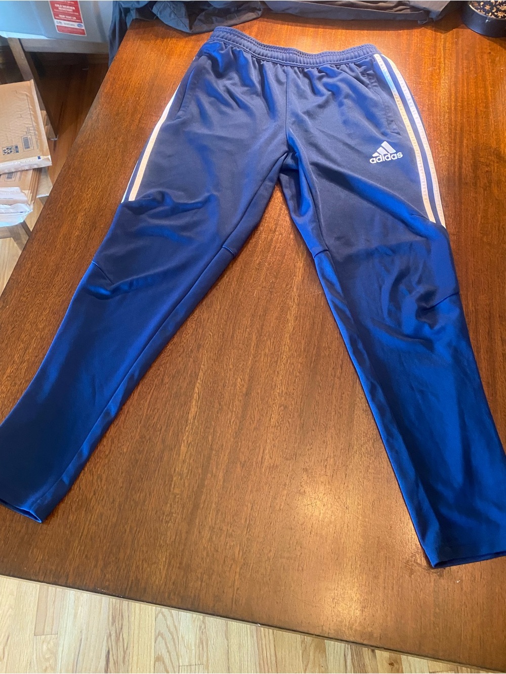 Adidas Track Pants Size Large Men Blue White 3 Stripe Athletic Soccer
